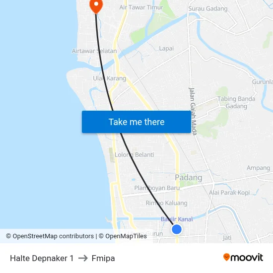Halte Depnaker 1 to Fmipa map