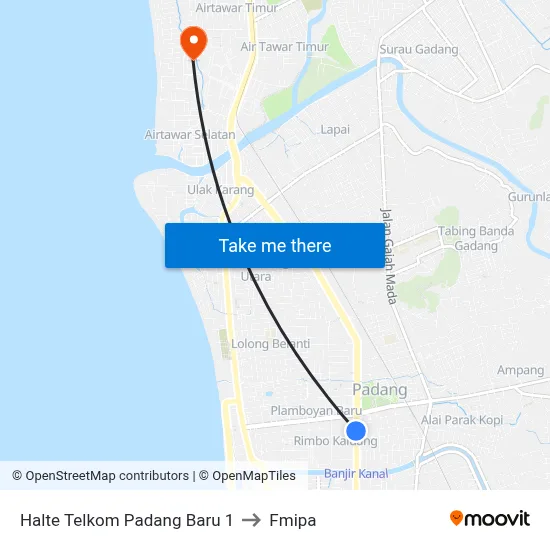 Halte Telkom Padang Baru 1 to Fmipa map