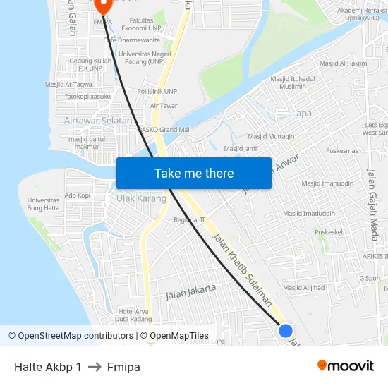 Halte Akbp 1 to Fmipa map