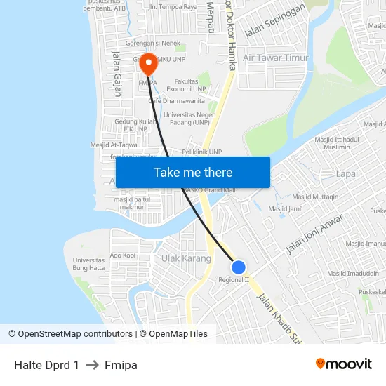 Halte Dprd 1 to Fmipa map