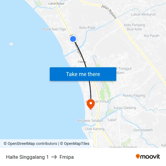 Halte Singgalang 1 to Fmipa map
