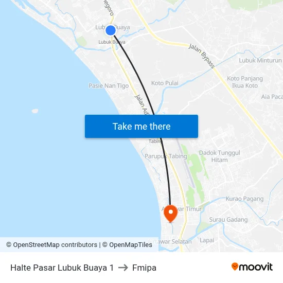 Halte Pasar Lubuk Buaya 1 to Fmipa map