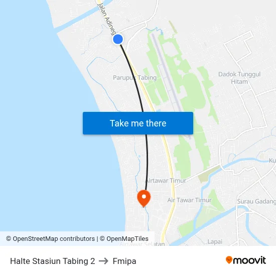Halte Stasiun Tabing 2 to Fmipa map
