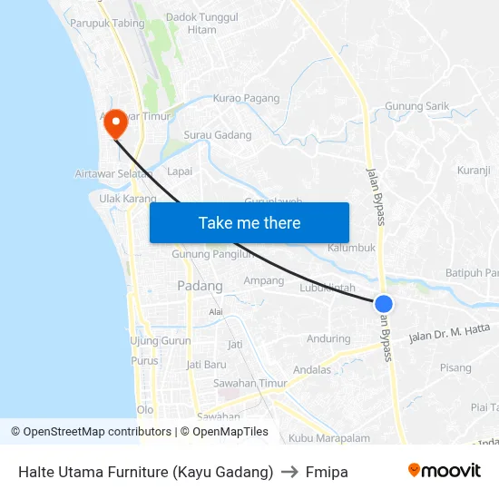 Halte Utama Furniture (Kayu Gadang) to Fmipa map