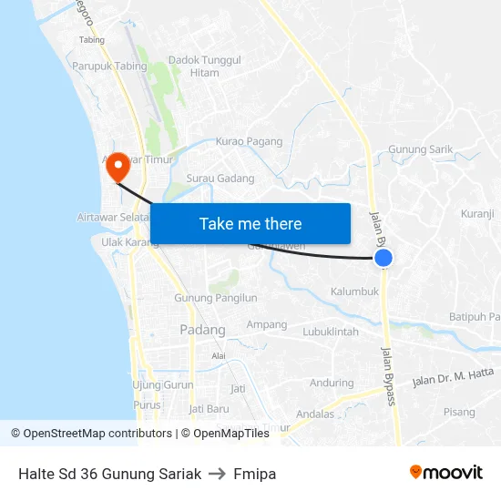 Halte Sd 36 Gunung Sariak to Fmipa map