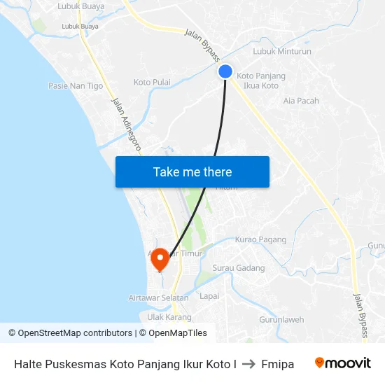 Halte Puskesmas Koto Panjang Ikur Koto I to Fmipa map