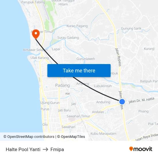 Halte Pool Yanti to Fmipa map