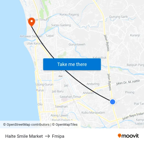 Halte Smile Market to Fmipa map