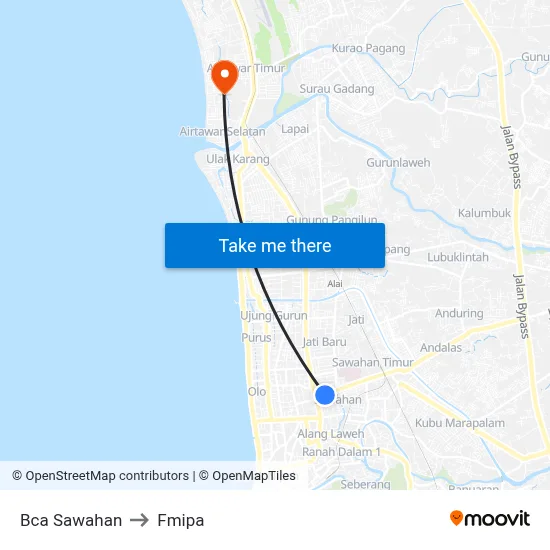 Bca Sawahan to Fmipa map