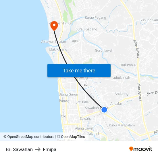 Bri Sawahan to Fmipa map