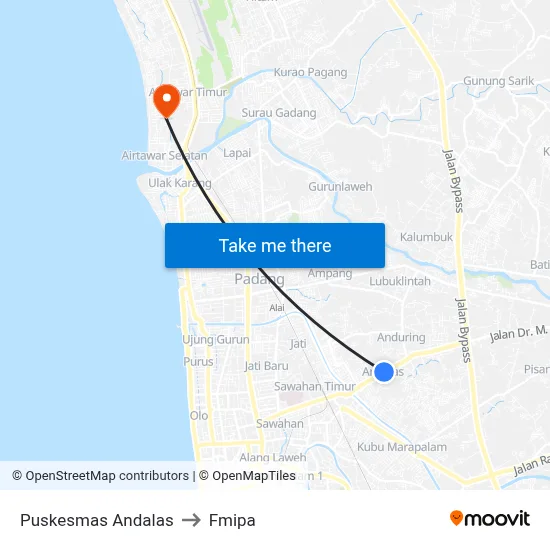 Puskesmas Andalas to Fmipa map