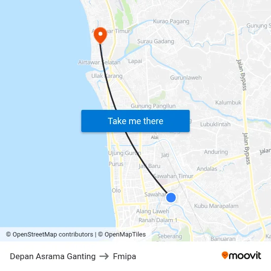 Depan Asrama Ganting to Fmipa map