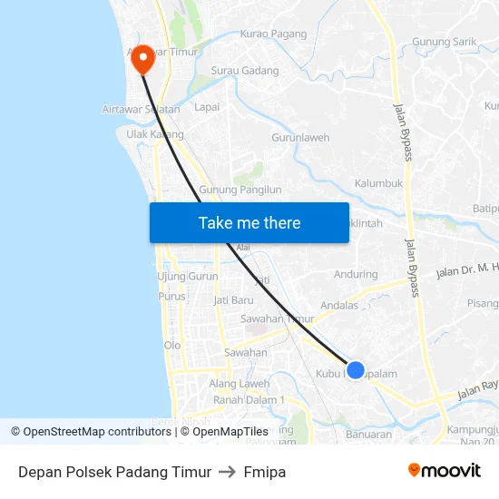 Depan Polsek Padang Timur to Fmipa map