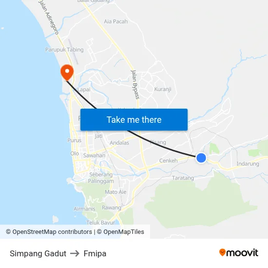 Simpang Gadut to Fmipa map