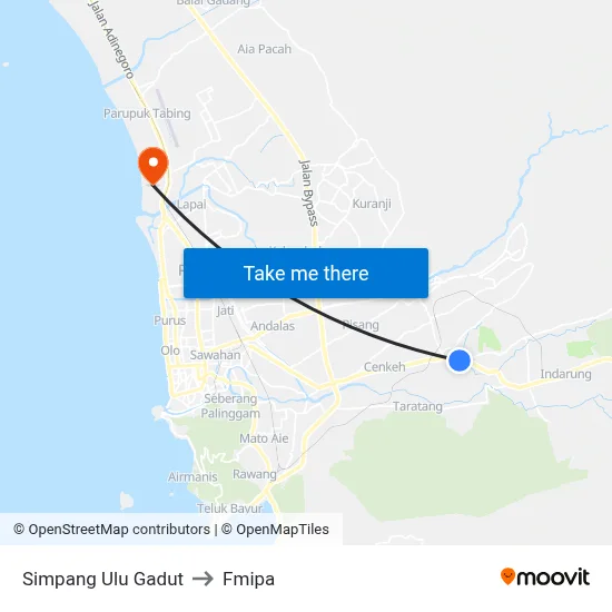 Simpang Ulu Gadut to Fmipa map
