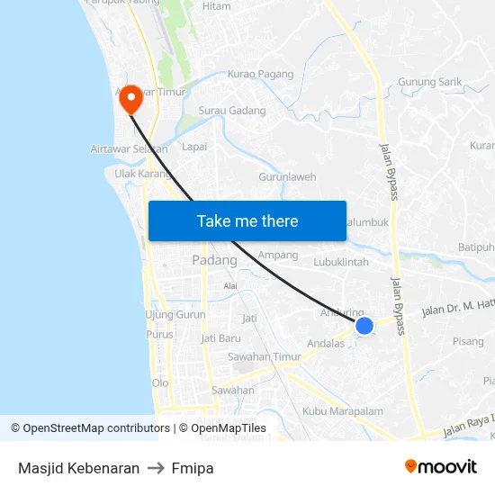 Masjid Kebenaran to Fmipa map