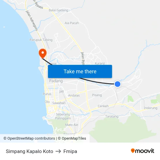 Simpang Kapalo Koto to Fmipa map