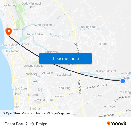 Pasar Baru 2 to Fmipa map
