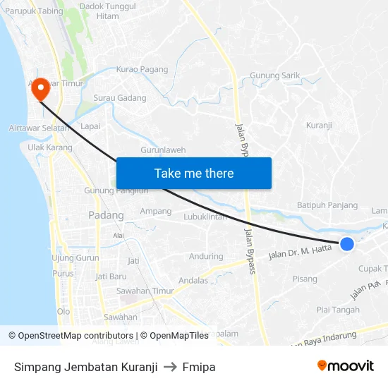 Simpang Jembatan Kuranji to Fmipa map