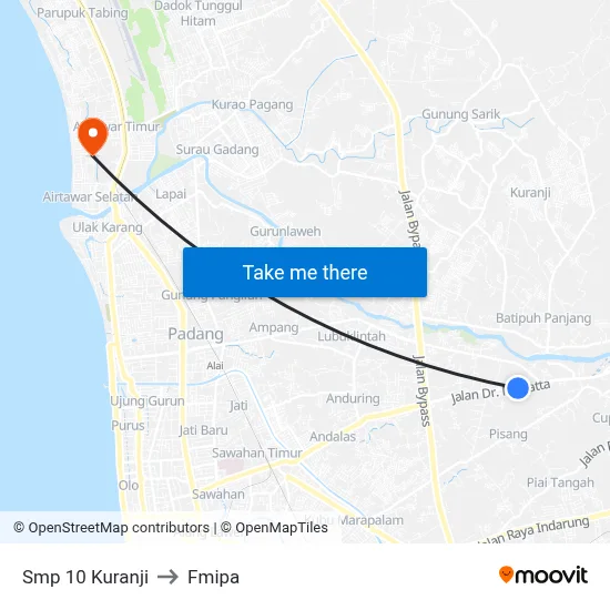 Smp 10 Kuranji to Fmipa map