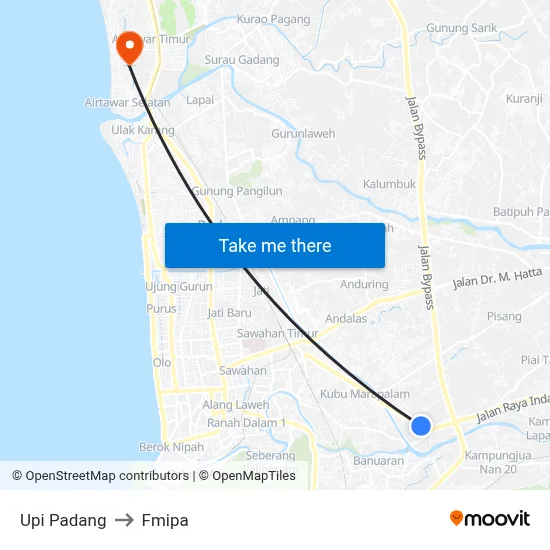 Upi Padang to Fmipa map