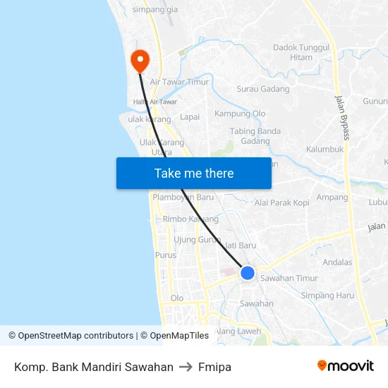 Komp. Bank Mandiri Sawahan to Fmipa map