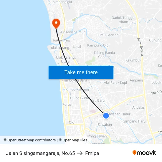 Jalan Sisingamangaraja, No.65 to Fmipa map