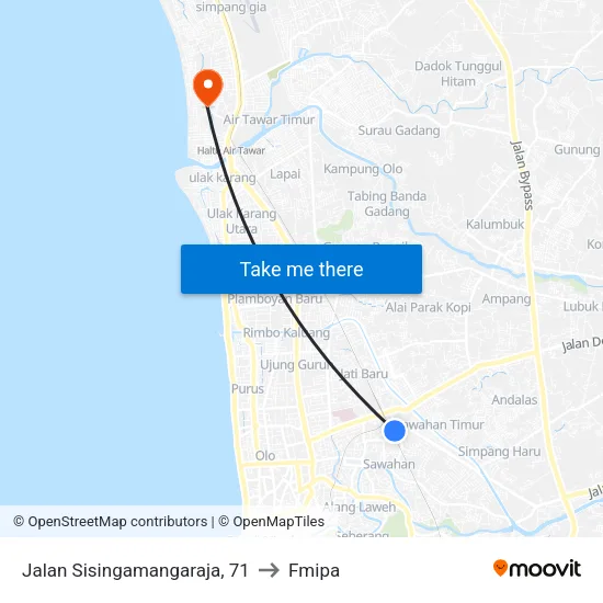 Jalan Sisingamangaraja, 71 to Fmipa map