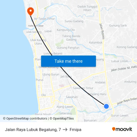 Jalan Raya Lubuk Begalung, 7 to Fmipa map