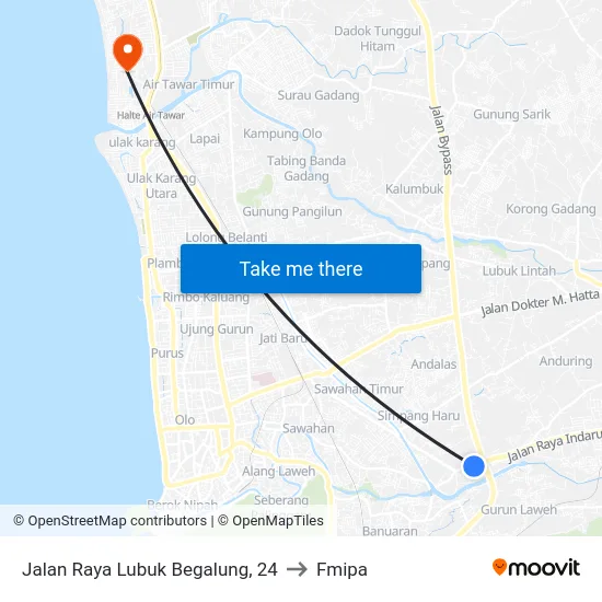 Jalan Raya Lubuk Begalung, 24 to Fmipa map