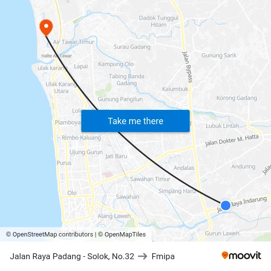 Jalan Raya Padang - Solok, No.32 to Fmipa map