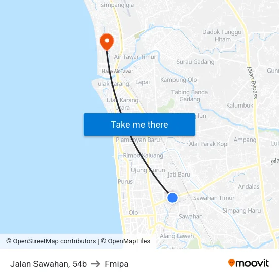 Jalan Sawahan, 54b to Fmipa map