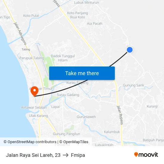 Jalan Raya Sei Lareh, 23 to Fmipa map