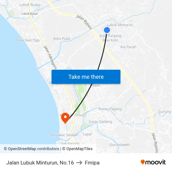 Jalan Lubuk Minturun, No.16 to Fmipa map