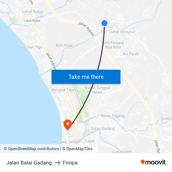 Jalan Balai Gadang to Fmipa map