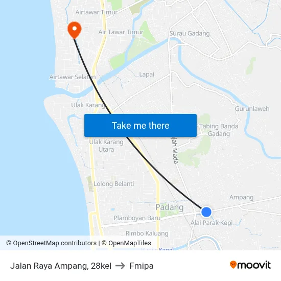 Jalan Raya Ampang, 28kel to Fmipa map