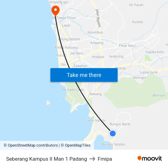 Seberang Kampus II Man 1 Padang to Fmipa map