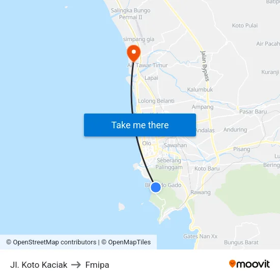 Jl. Koto Kaciak to Fmipa map