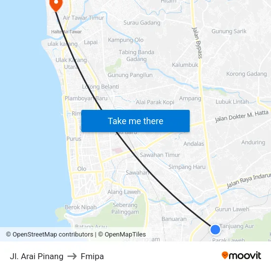 Jl. Arai Pinang to Fmipa map