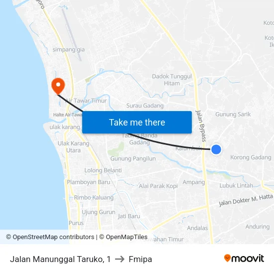 Jalan Manunggal Taruko, 1 to Fmipa map
