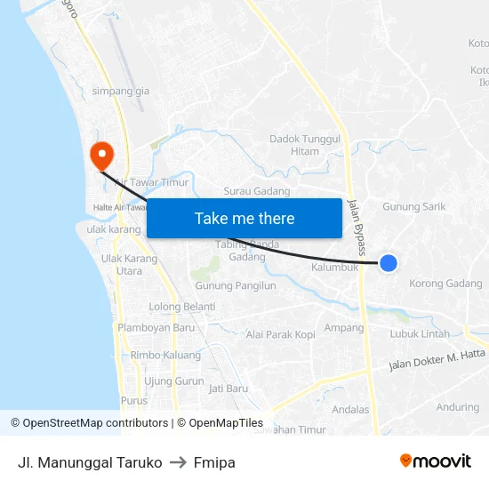 Jl. Manunggal Taruko to Fmipa map