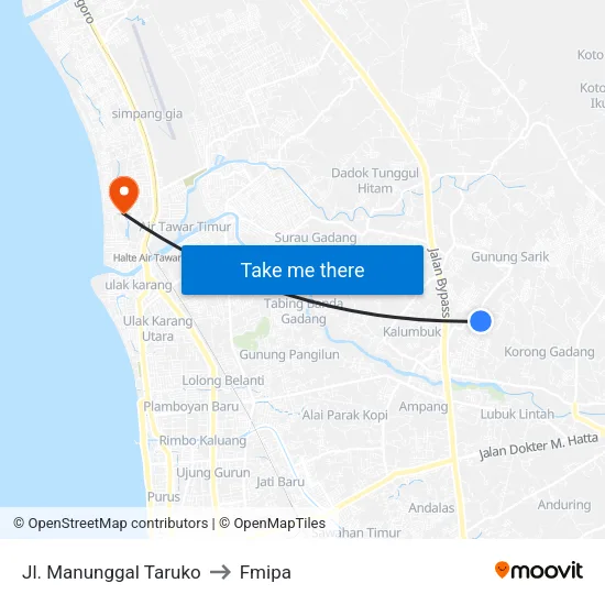 Jl. Manunggal Taruko to Fmipa map