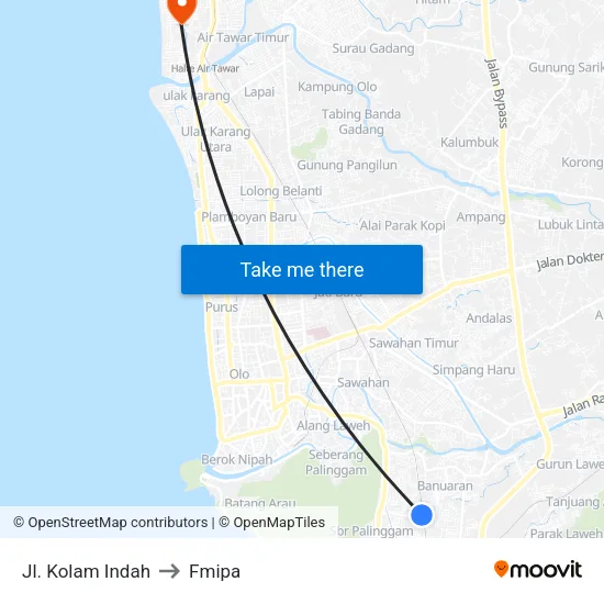 Jl. Kolam Indah to Fmipa map