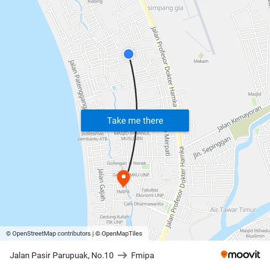 Jalan Pasir Parupuak, No.10 to Fmipa map