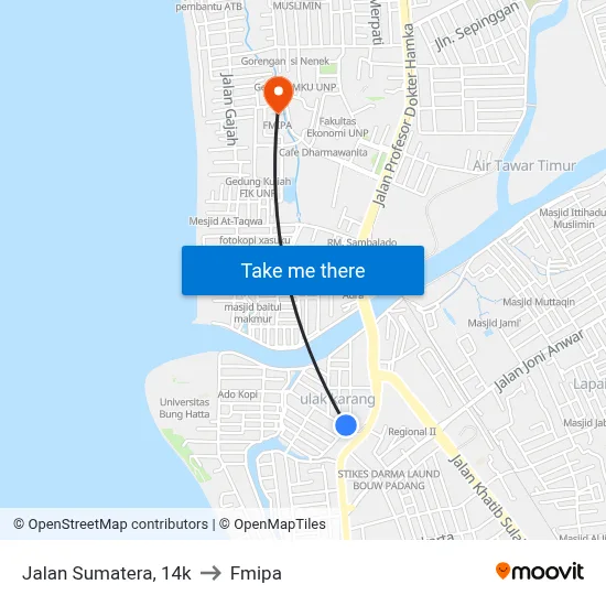 Jalan Sumatera, 14k to Fmipa map