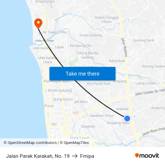 Jalan Parak Karakah, No. 19 to Fmipa map