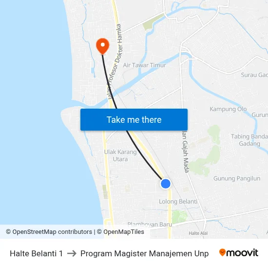 Halte Belanti 1 to Program Magister Manajemen Unp map