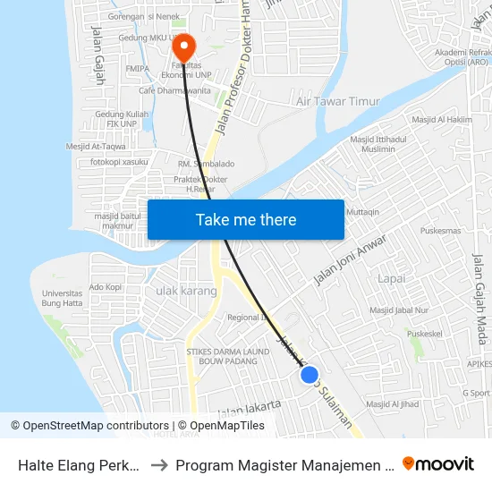 Halte Elang Perkasa to Program Magister Manajemen Unp map