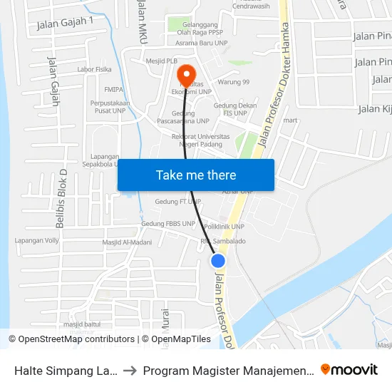 Halte Simpang Labor to Program Magister Manajemen Unp map