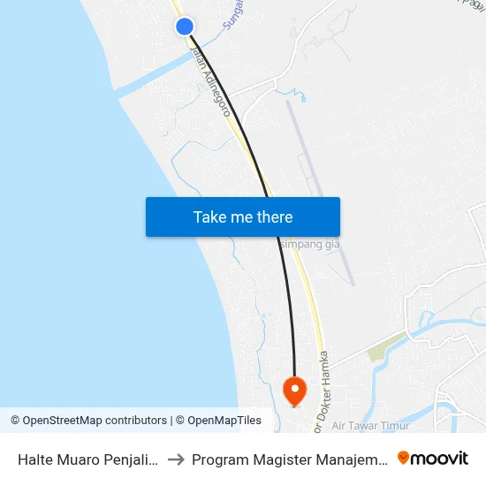 Halte Muaro Penjalinan 1 to Program Magister Manajemen Unp map